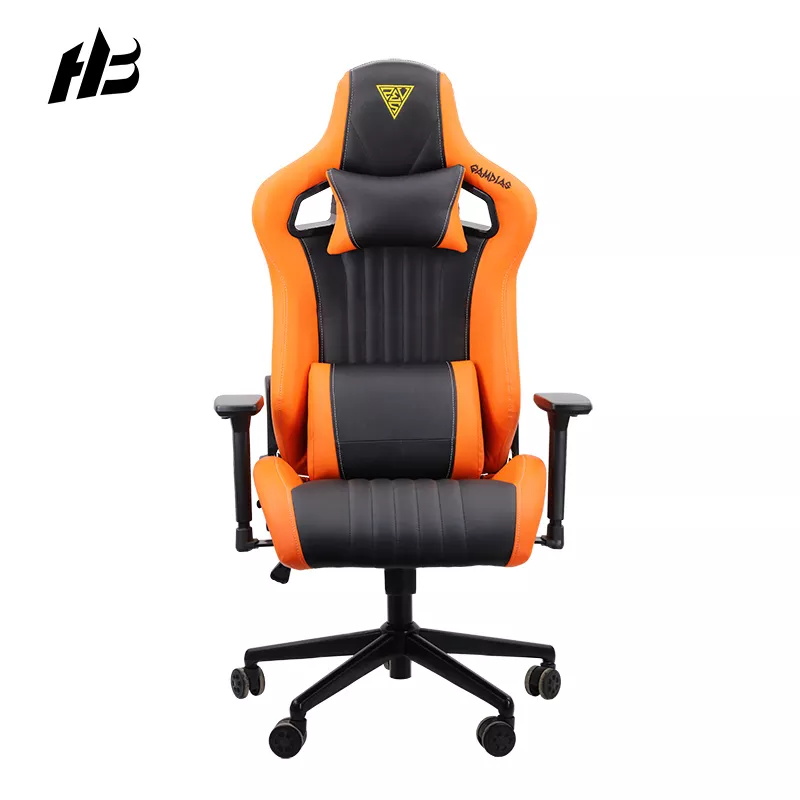 Mens Gaming Chair Pu Leather Led Rgb Black Orange Gaming Chairs with Footrest