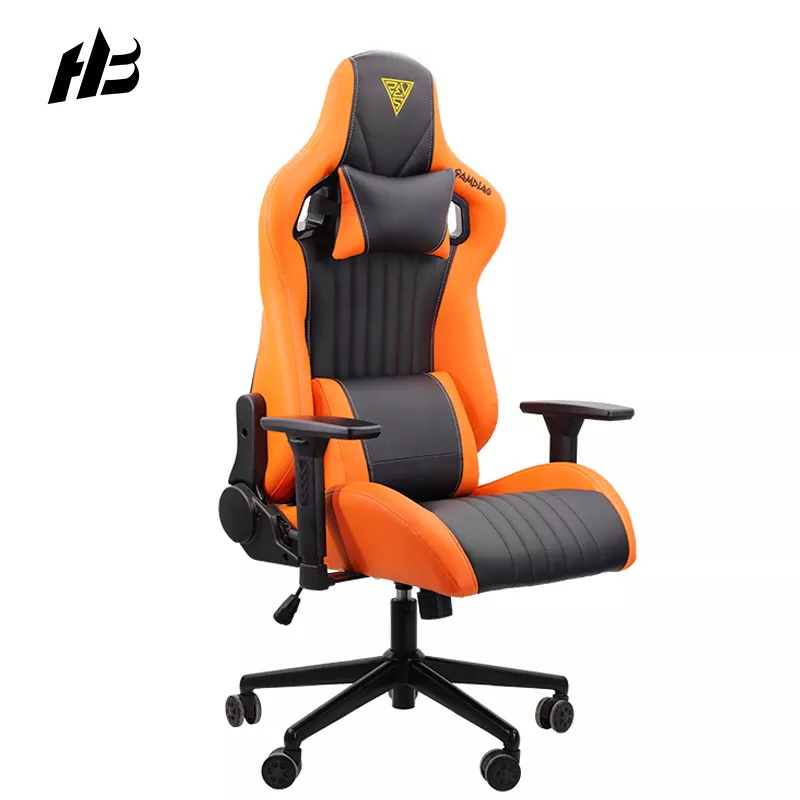 Mens Gaming Chair Pu Leather Led Rgb Black Orange Gaming Chairs with Footrest