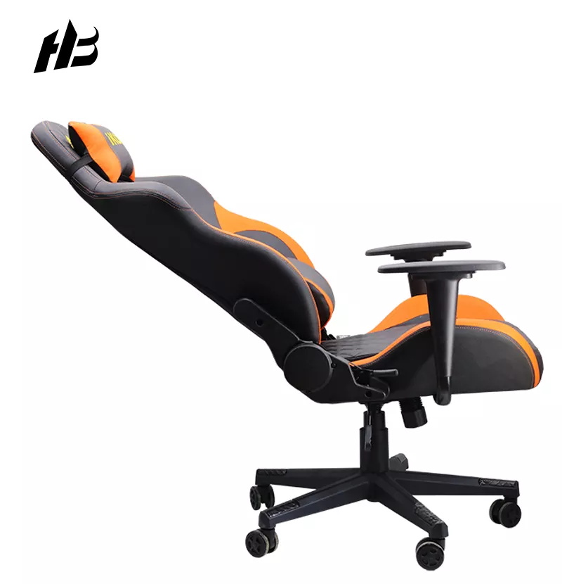 Custom Deals Pu Leather Gaming Chairs 180 Degrees Black and Orange Office Gaming Chairs with Base