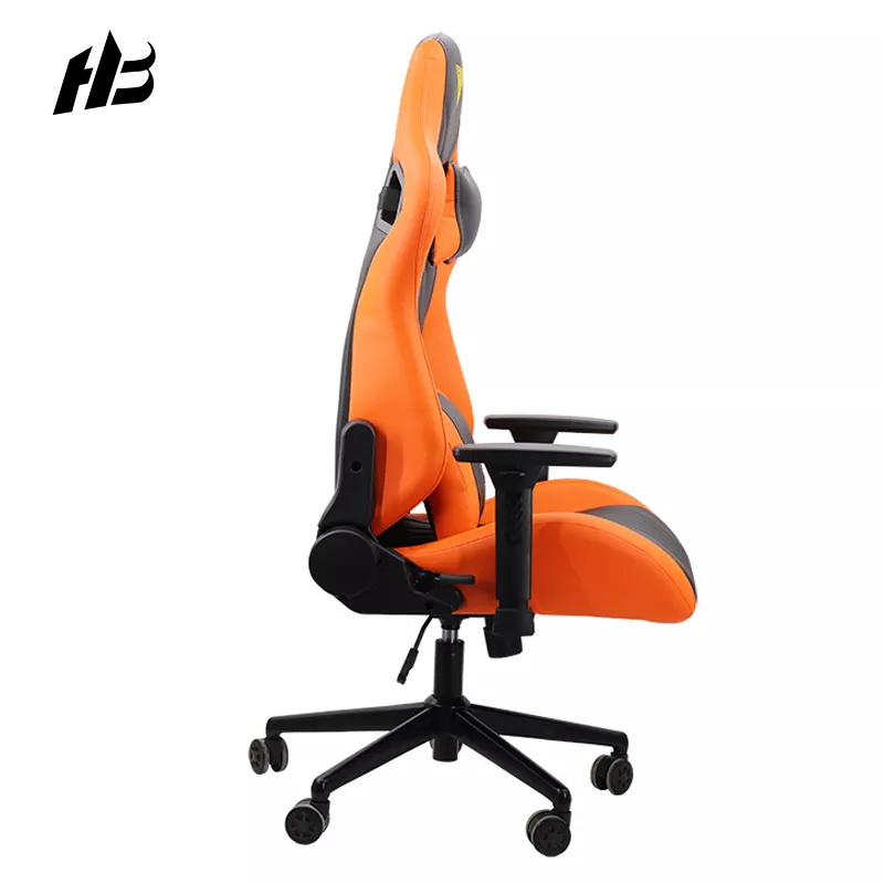 Mens Gaming Chair Pu Leather Led Rgb Black Orange Gaming Chairs with Footrest