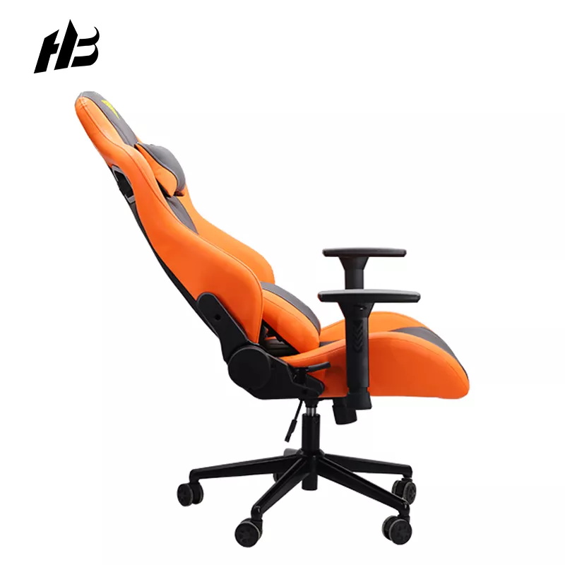 Mens Gaming Chair Pu Leather Led Rgb Black Orange Gaming Chairs with Footrest